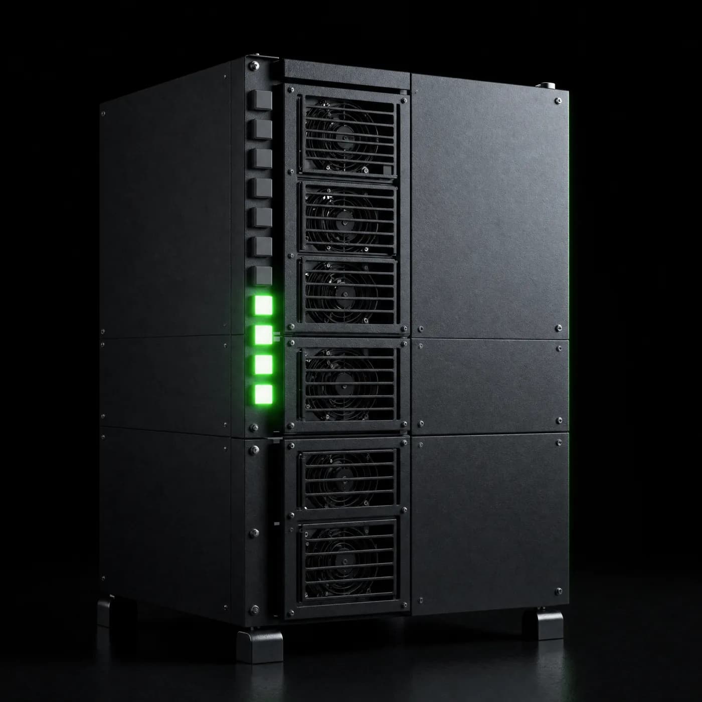 A rack-mounted rig, power LED lit